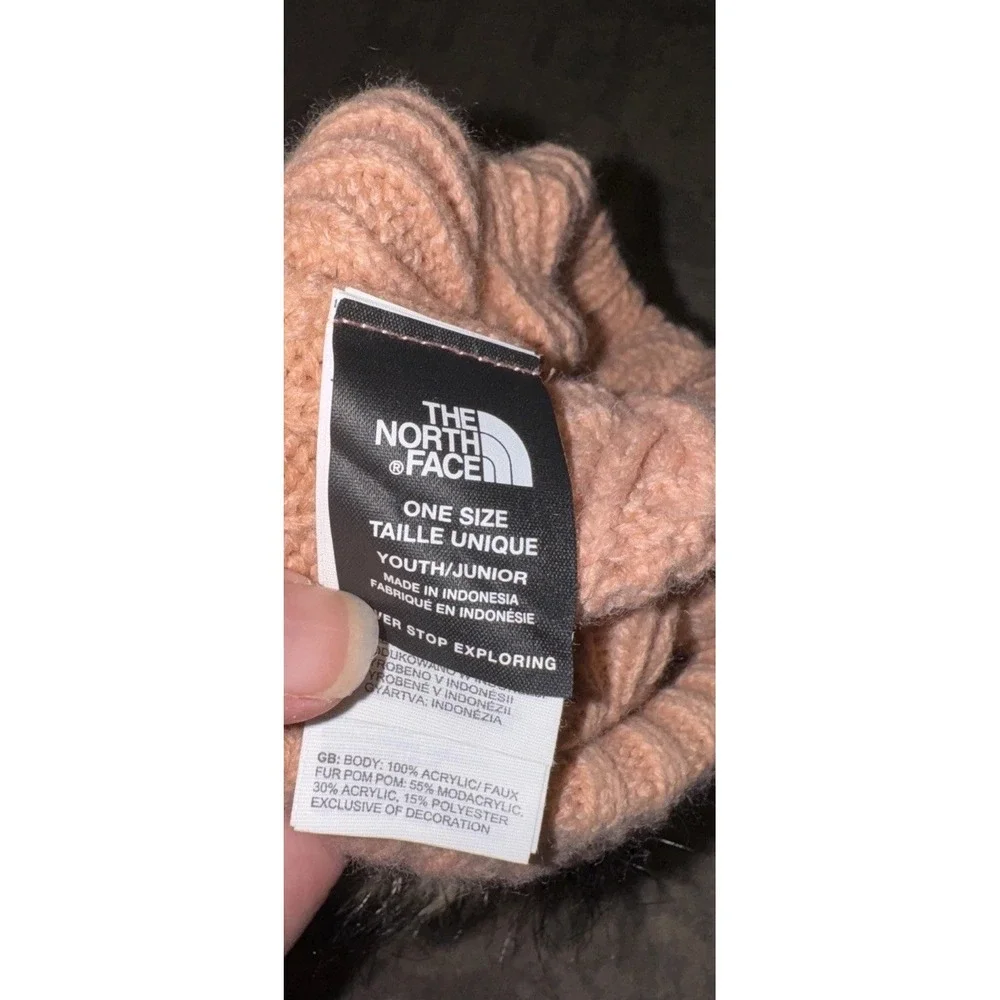 The North Face Youth Girls Pom‎ Beanie Winter Warm Hat Peach